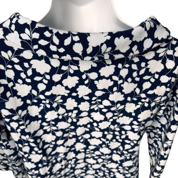 Talbots Navy Blue White Floral Top Women's Small Knit Blouse Cottagecore Flowers - Picture 4 of 14